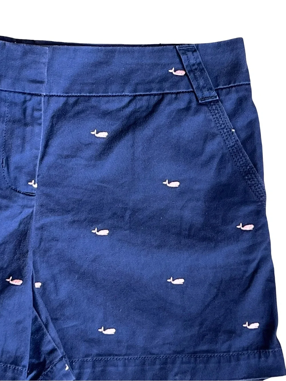 J. Crew Women’s Sz 10 Blue Whale Embroidered Shorts Chino Stretch Cotton Twill
